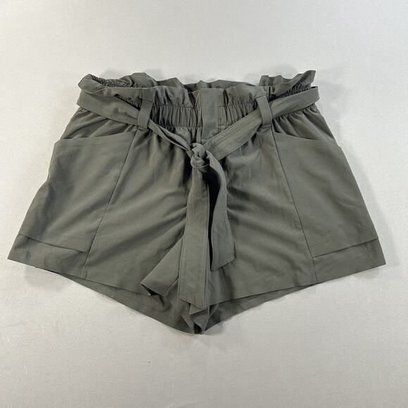 Athleta Skyline Short High Rise Green Paperbag Tie Waist Womens 6 Belted Summer - Picture 1 of 6